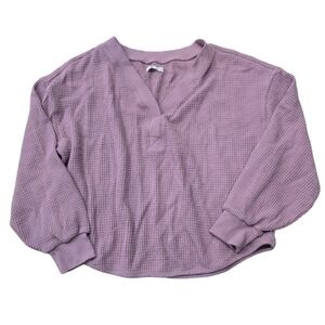 Madewell Purple Henley Boxy Waffle‎ Knit Pullover Sweater Size XL